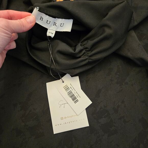 BURU blouse women's size s/m boxy turtleneck short sleeve artsy black marble - Picture 5 of 12